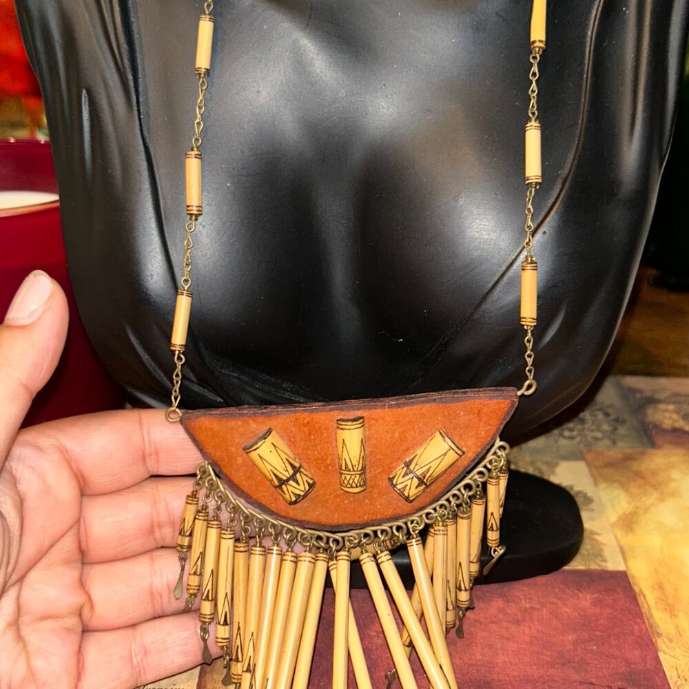 Charming Wooden and Vibrant Bead Bib Necklace - Picture 2 of 4